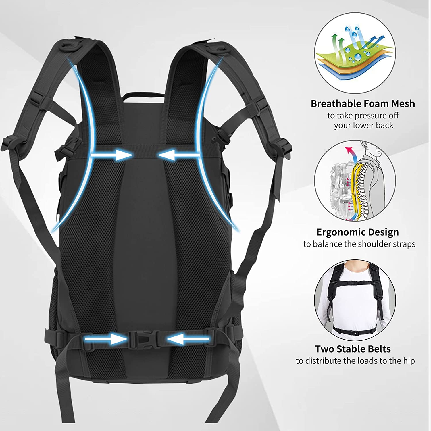 Jueachy Tactical Backpack for Men Hiking Day Pack Molle Military Rucksack Waterproof 30L EDC Bag with USA Flag Patch - Image 5